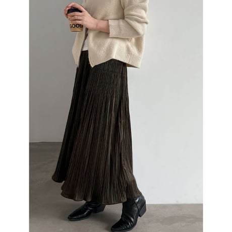 vintage pleated flare long skirt 　/3color　un2166