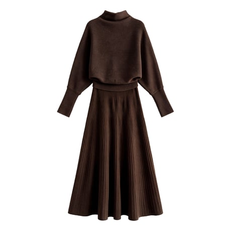 soft rib knit pleated dress　/3color　un2151