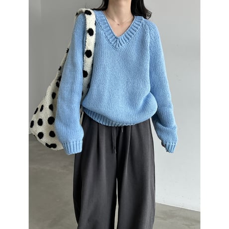 chunky knit v-neck pullover　/2color　un2171