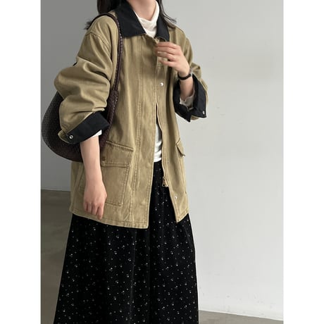 vintage washed contrast collar utility jacket 　/2color　un2165