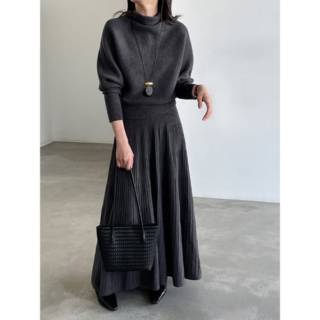 soft rib knit pleated dress　/3color　un2151