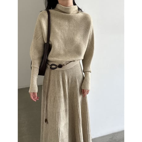 soft rib knit pleated dress　/3color　un2151