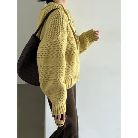 textured knit zip hoodie　/2color　un2170