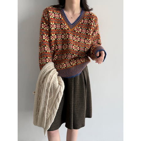 vintage jacquard knit cardigan & pullover　un2158