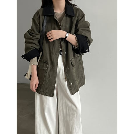 vintage washed contrast collar utility jacket 　/2color　un2165