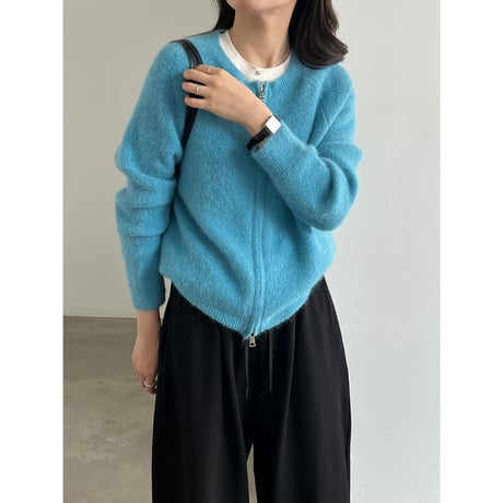 soft knit double zip cardigan　/4color　un2168