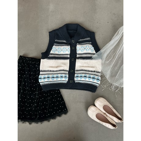 nordic pattern knit vest　un2163