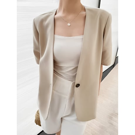 short sleeve collarless jacket　NK2463