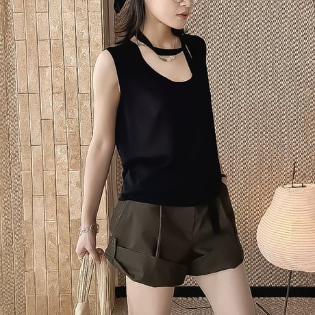 scarf neck knit tank top /4color　NK2388