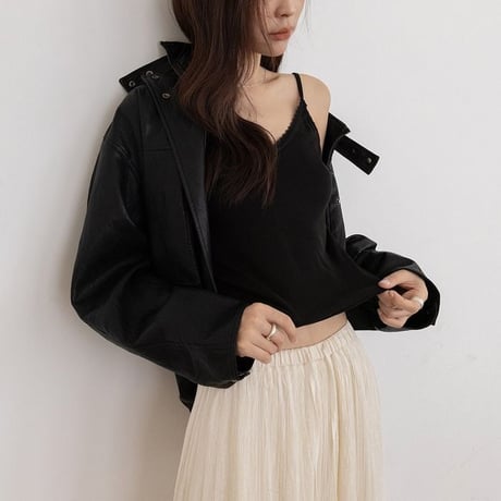 stand collar leather jacket /2color　NK2563