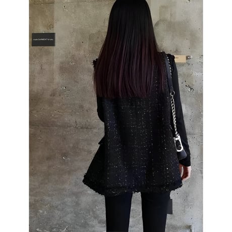 tweed fringe long vest　NK2508