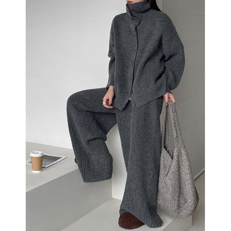 rib knit cardigan & wide pants set　NK2640