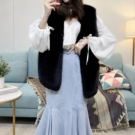 faux fur sleeveless vest /3color　NK2506