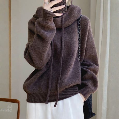 volume neck knit hoodie /4color　NK2692