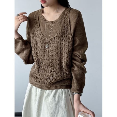 knit vest & pullover set /4color　NK2641