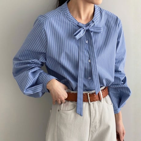stripe bow tie volume shirt 　NK2299