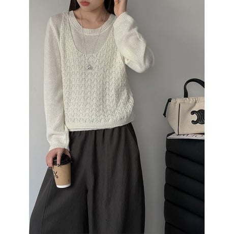 knit vest & pullover set /4color　NK2641