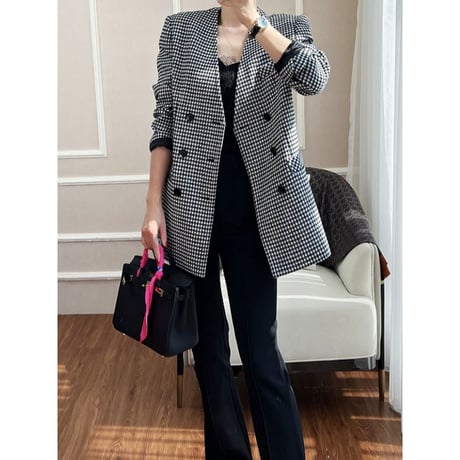 houndstooth collarless jacket　NK2666