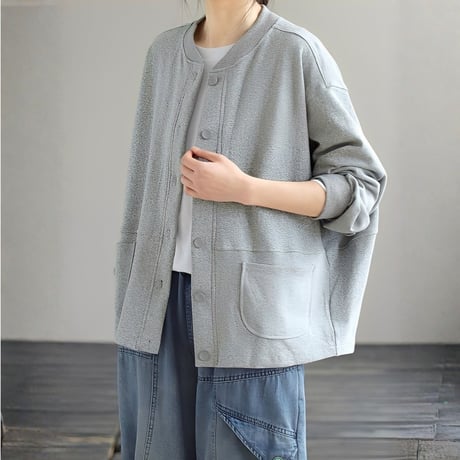 rib collar pockets cardigan /2color　NK2679
