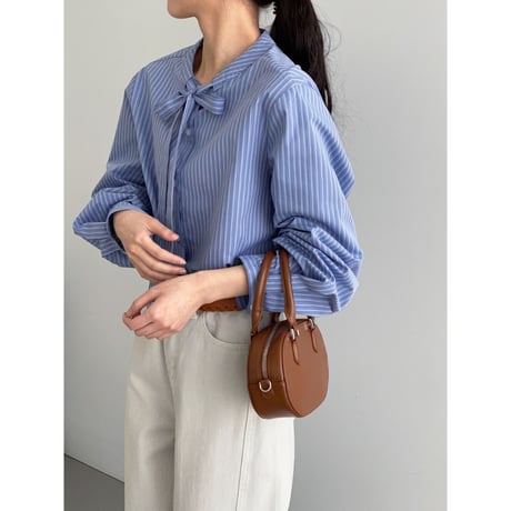 stripe bow tie volume shirt 　NK2299