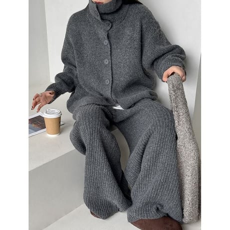 rib knit cardigan & wide pants set　NK2640