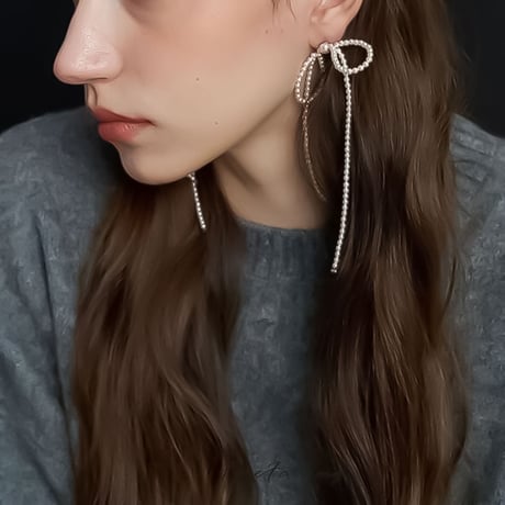 pearl ribbon pierce earrings　NK2335