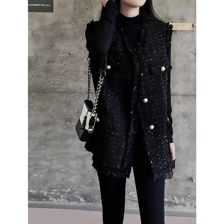 tweed fringe long vest　NK2508