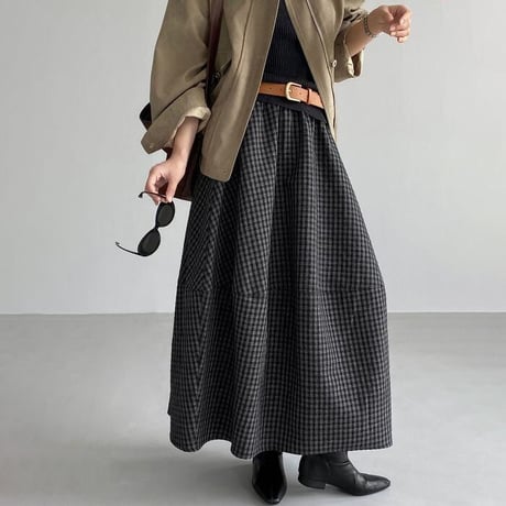 check print long skirt　NK2648
