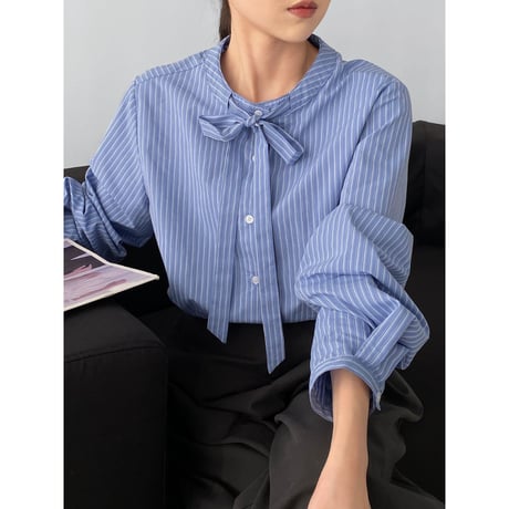 stripe bow tie volume shirt 　NK2299
