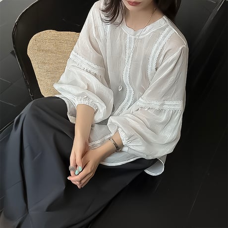 lace layered ribbon blouse　NK2395