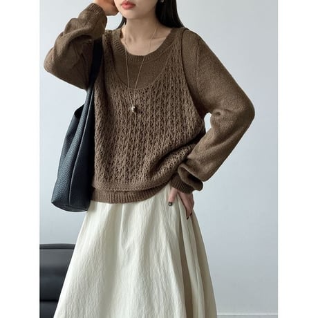 knit vest & pullover set /4color　NK2641