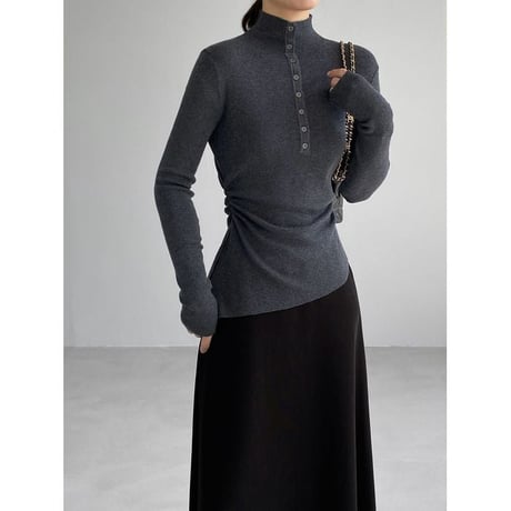 asymmetric hem mock neck knit top /4color　NK2767