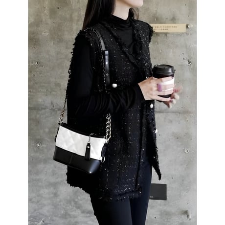 tweed fringe long vest　NK2508