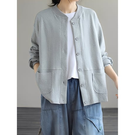 rib collar pockets cardigan /2color　NK2679
