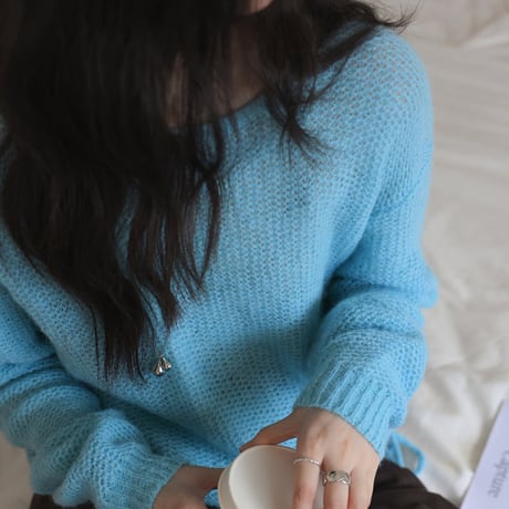 side tie mesh knit sweater　NK2713