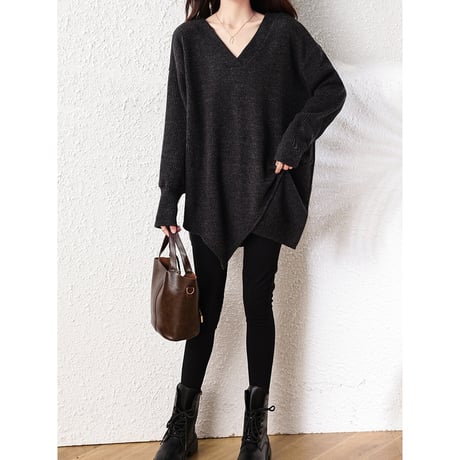 asymmetric hem v-neck knit　NK2684