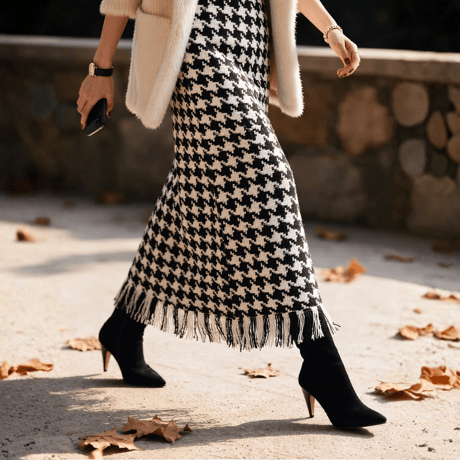 houndstooth fringe long skirt　NK2715