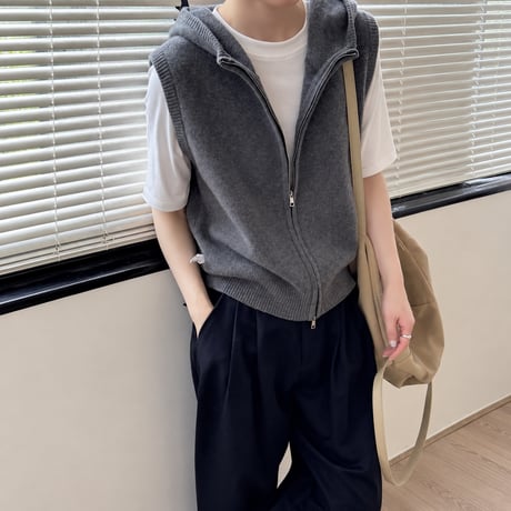 hooded zip knit vest /3color　NK2493