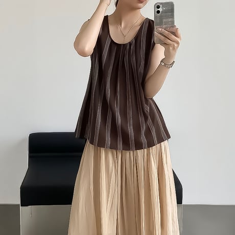 back button stripe sleeveless /3color　NK2403