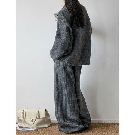 rib knit cardigan & wide pants set　NK2640