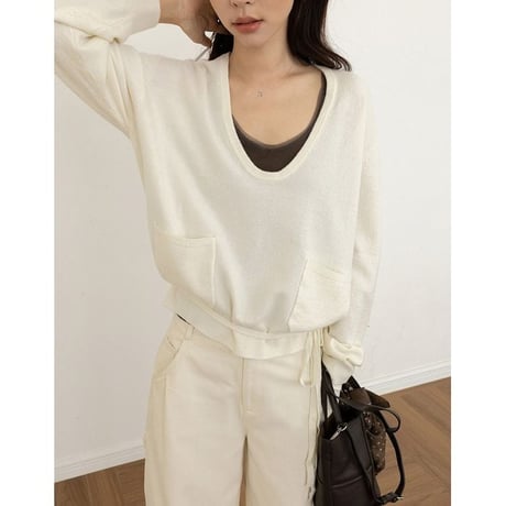 ribbon hem wide neck pullover　NK2620