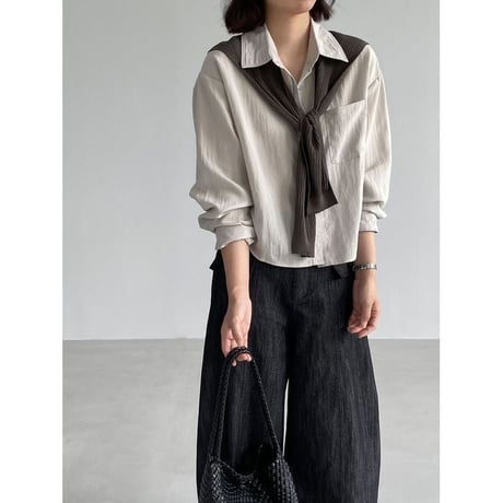 knit shawl loose shirt set /2color　NK2656