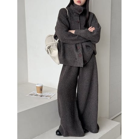 rib knit cardigan & wide pants set　NK2640