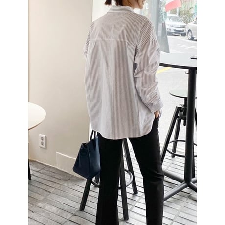 stripe side slit long shirt　NK2676