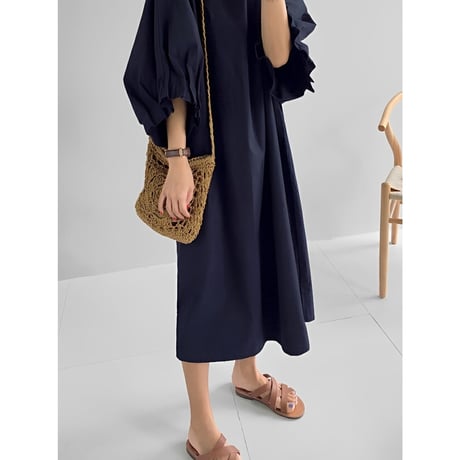 v neck volume sleeve dress　NK2461