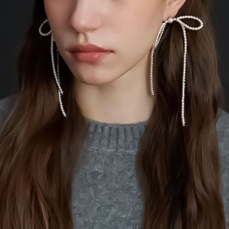 pearl ribbon pierce earrings　NK2335