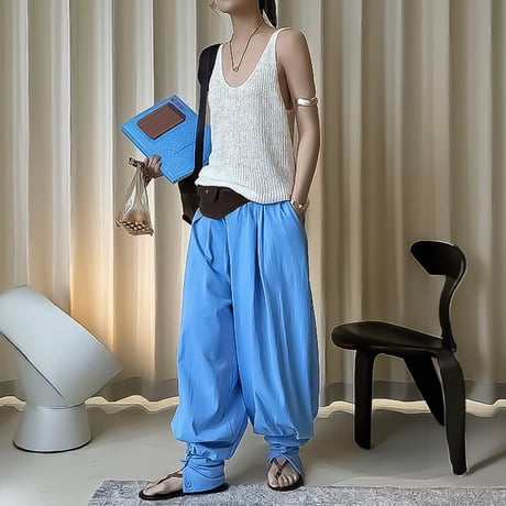 button hem easy balloon pants /2color　NK2389