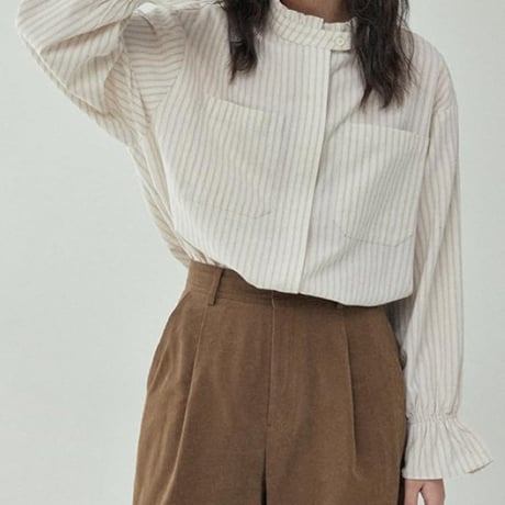 candy sleeve stand collar striped shirt/2color　NK2693