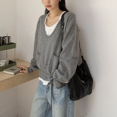 ribbon hem wide neck pullover　NK2620