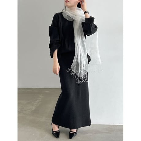 knit front design button cuffs top & long skirt set　NK2638